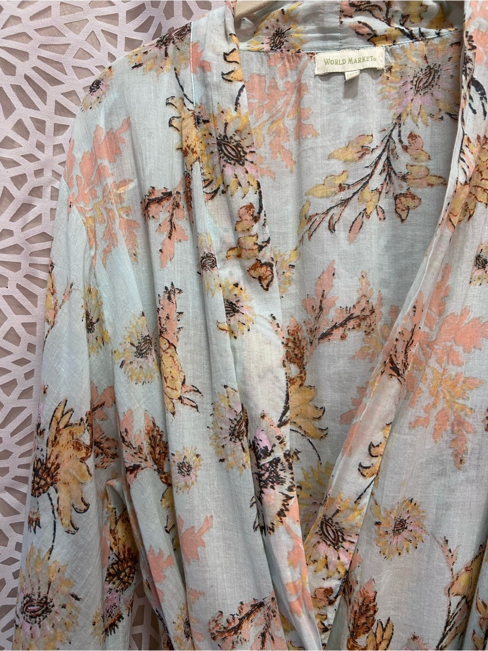 World Market Pale Blue Pastel Floral 100% Cotton Robe - Picture 3 of 10